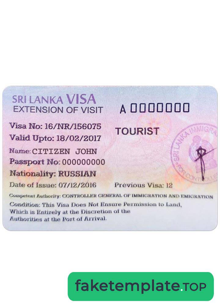 Feature of fake SRI LANKA tourist visa example